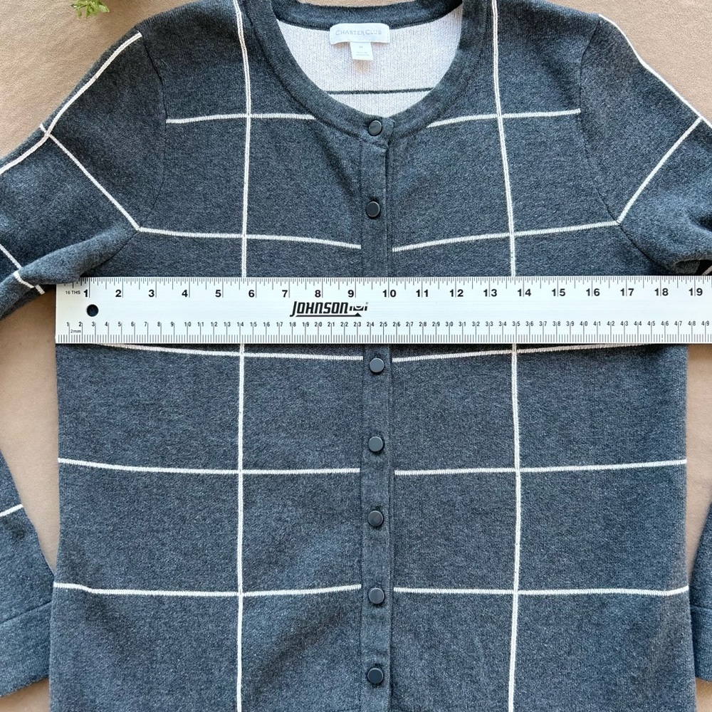 Charter Club Women's Windowpane Button Up Long Sleeve Cardigan Sweater Medium - Picture 6 of 8